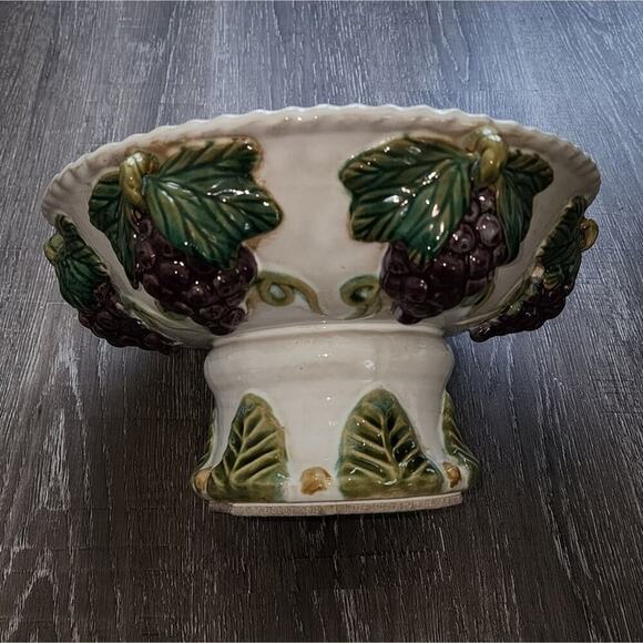 Vintage Italian Majolica Style large Pedestal Bowl with Grape Design‎ - Picture 15 of 15